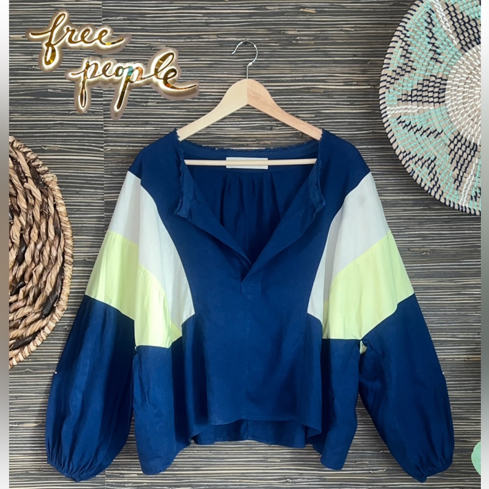Free People Beating Hearts Pullover Windbreaker Top Navy combo XS